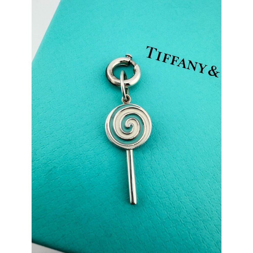 Retired Tiffany & Co. Blue & White Enamel Lollipop Charm & Clasping Link RARE